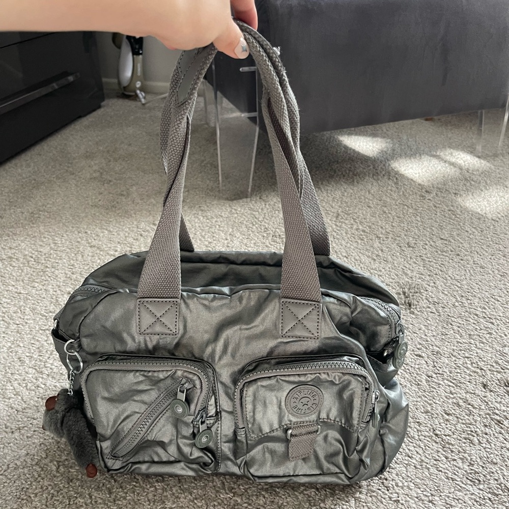 Kipling small metallic grey tote bag